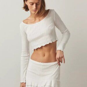 NWT UO Out From Under Sleepless Nights White Pointelle Crop Top